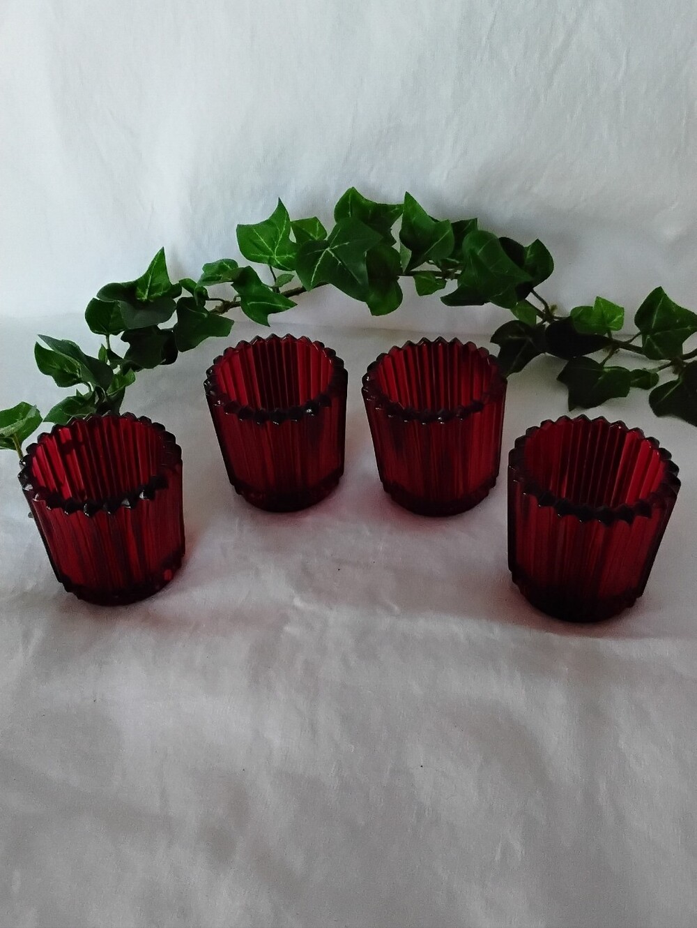 Vtg Indiana Glass Candle-lite Ruby Red Glass Votive Candle Holders - Set of 4